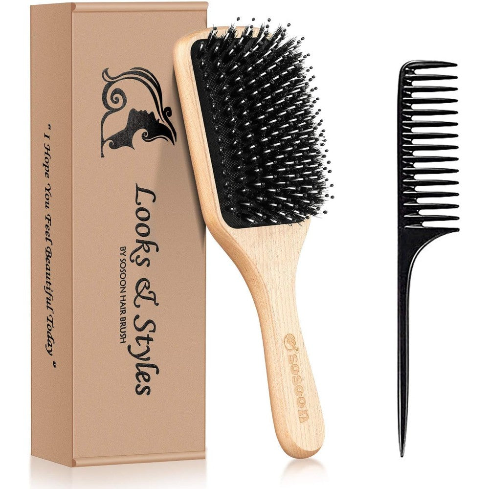 Sosoon boar bristle paddle hairbrush front view