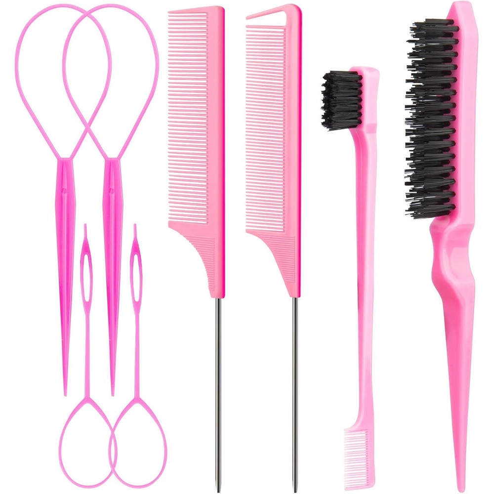 Aigee 8 Piece Hair Styling Combs Set front view in pink