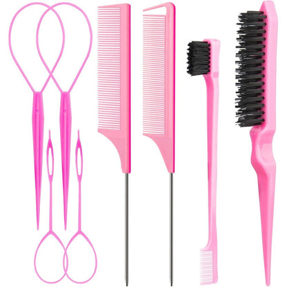 Aigee 8 Piece Hair Styling Combs Set front view in pink
