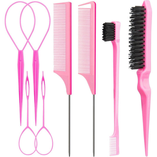 Aigee 8 Piece Hair Styling Combs Set front view in pink