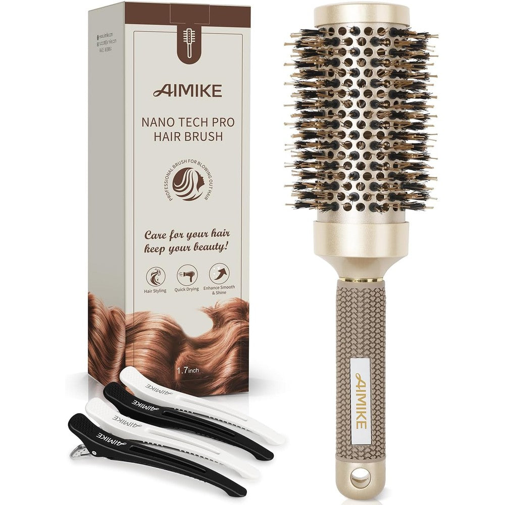 Aimike Round Brush for Blow Out front view with boar bristles
