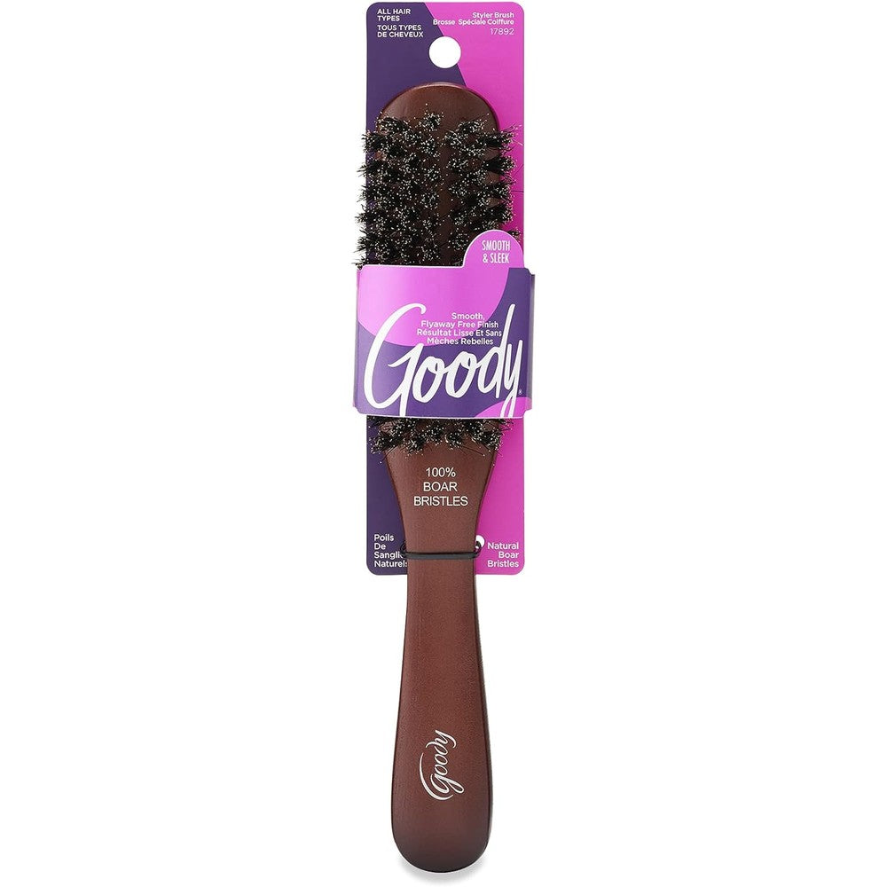 Goody Smoothing Hairbrush front view showing natural boar bristles and wooden handle