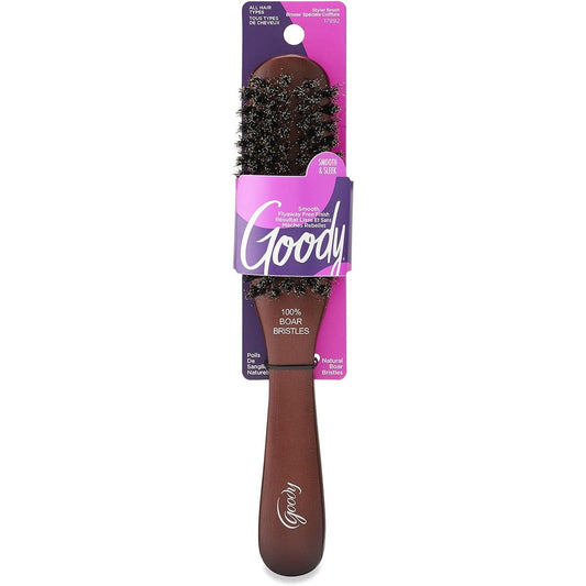 Goody Smoothing Hairbrush front view showing natural boar bristles and wooden handle