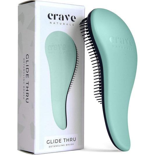 Crave Naturals Glide Thru Detangling Hairbrush front view in turquoise finish for gentle hair styling.