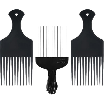 Carehood 3 pack hair pick comb set front view for curly hair.