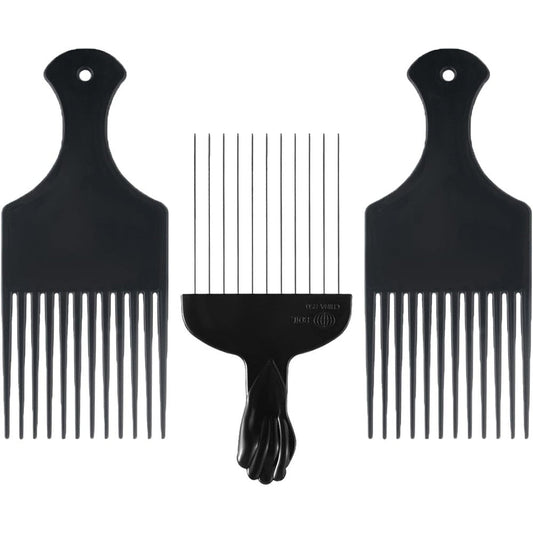 Carehood 3 pack hair pick comb set front view for curly hair.