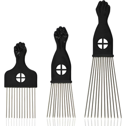 Kootinn 3-piece stainless steel afro hair pick set front view