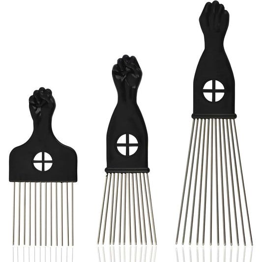 Kootinn 3-piece stainless steel afro hair pick set front view