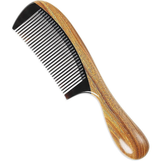 Onedor handmade buffalo horn and green sandalwood hair comb front view