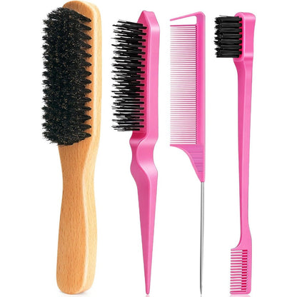 Goiple 4-piece boar bristle hair brush set front view