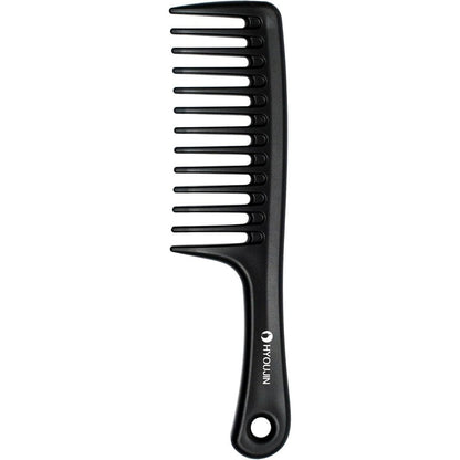 HYOUJIN large wide tooth detangler paddle brush front view black styling comb for curly hair.