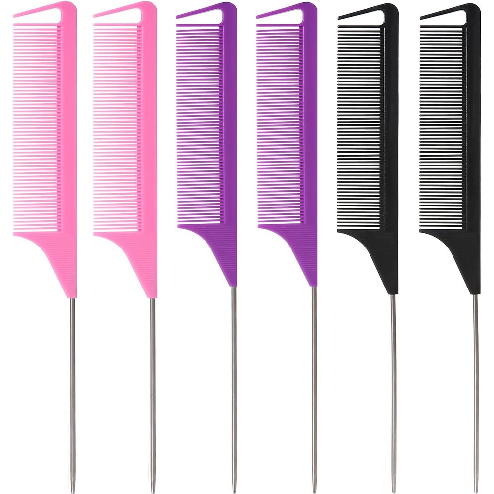 Patelai 6 Pieces Metal Rat Tail Comb set front view