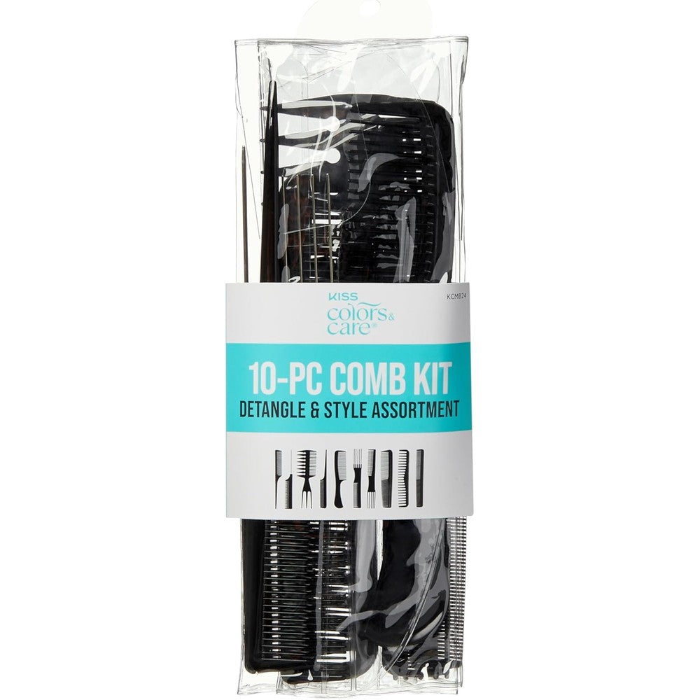KISS Professional 10-pc Comb Set front view in clear packaging