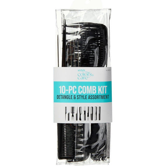 KISS Professional 10-pc Comb Set front view in clear packaging
