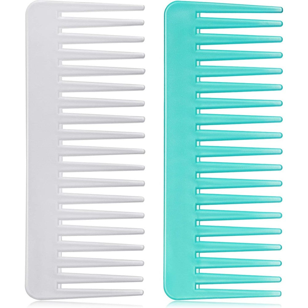 Patelai wide tooth comb set in white and cyan front view