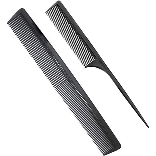 AFT90 professional black carbon fiber teasing comb front view showcasing dual tooth design.