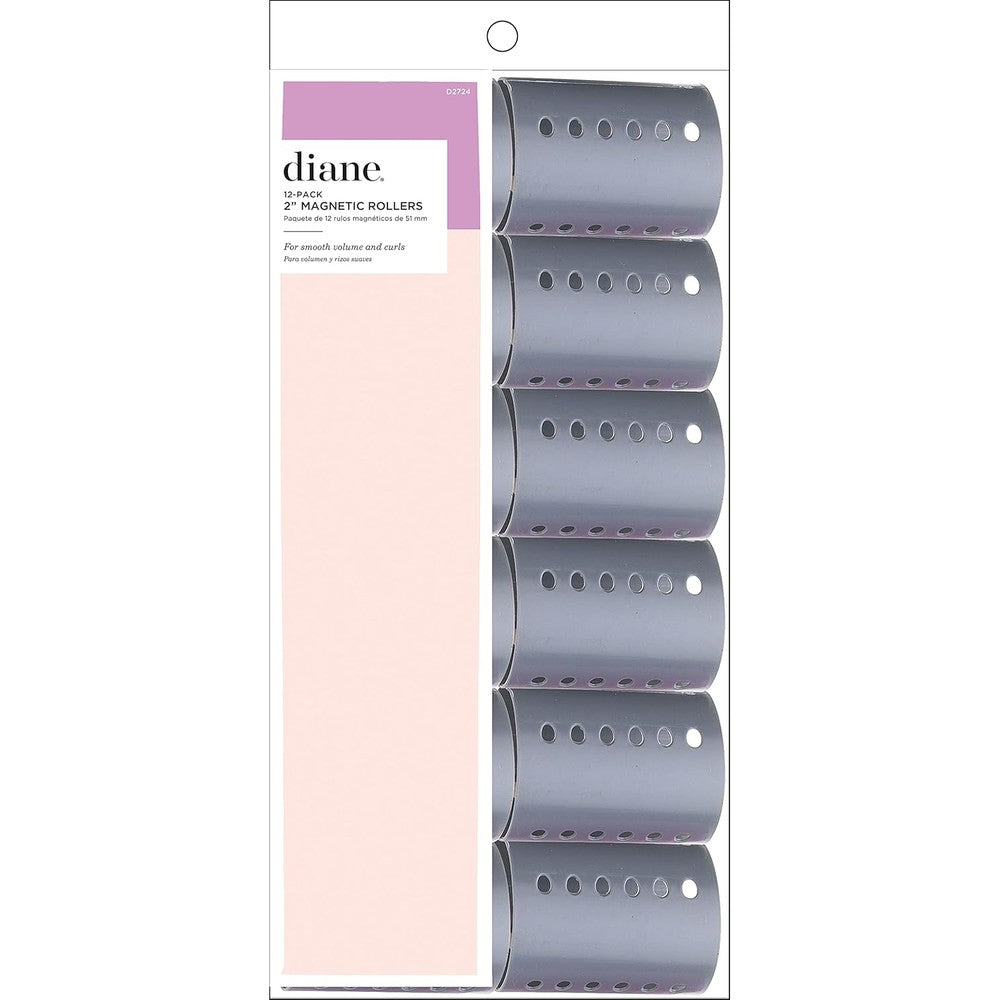 Diane magnetic hair rollers front view of twelve count grey styling rollers.