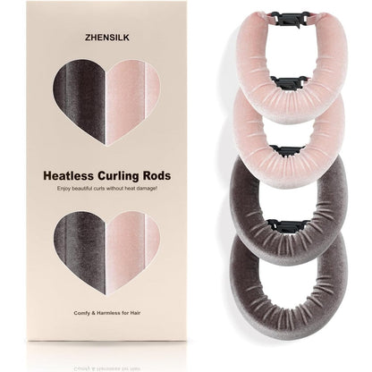 ZHENSILK heatless hair curler set front view showcasing four velvet overnight blowout rods.