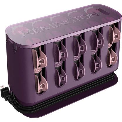 Remington Pro Hair Setter Thermaluxe hot rollers front view showcasing the purple storage case and heated clips