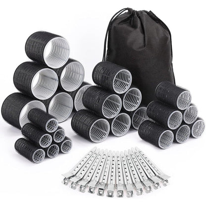 Selizo Hair Curlers thirty-six piece styling set front view showing black self grip rollers and metal clips
