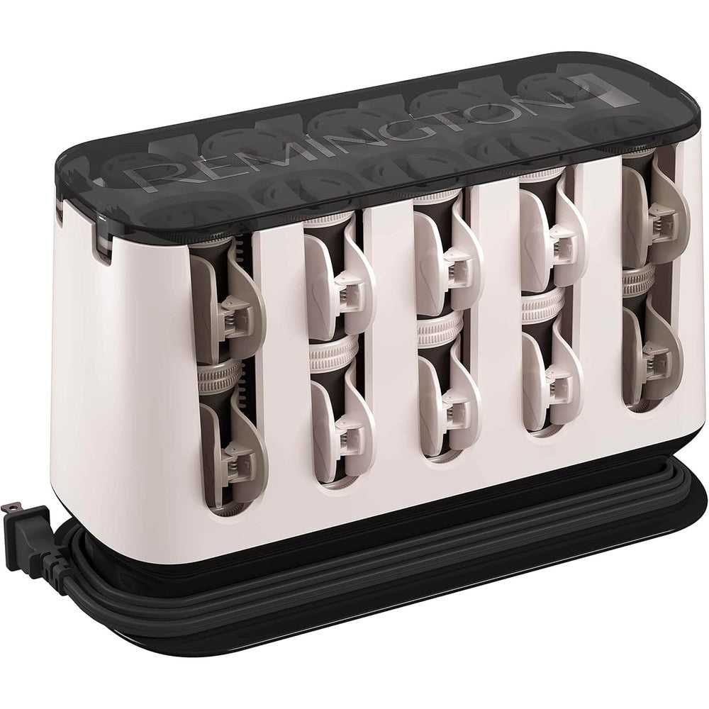 Remington Shine Therapy hot rollers set front view with ceramic rollers and heated clips