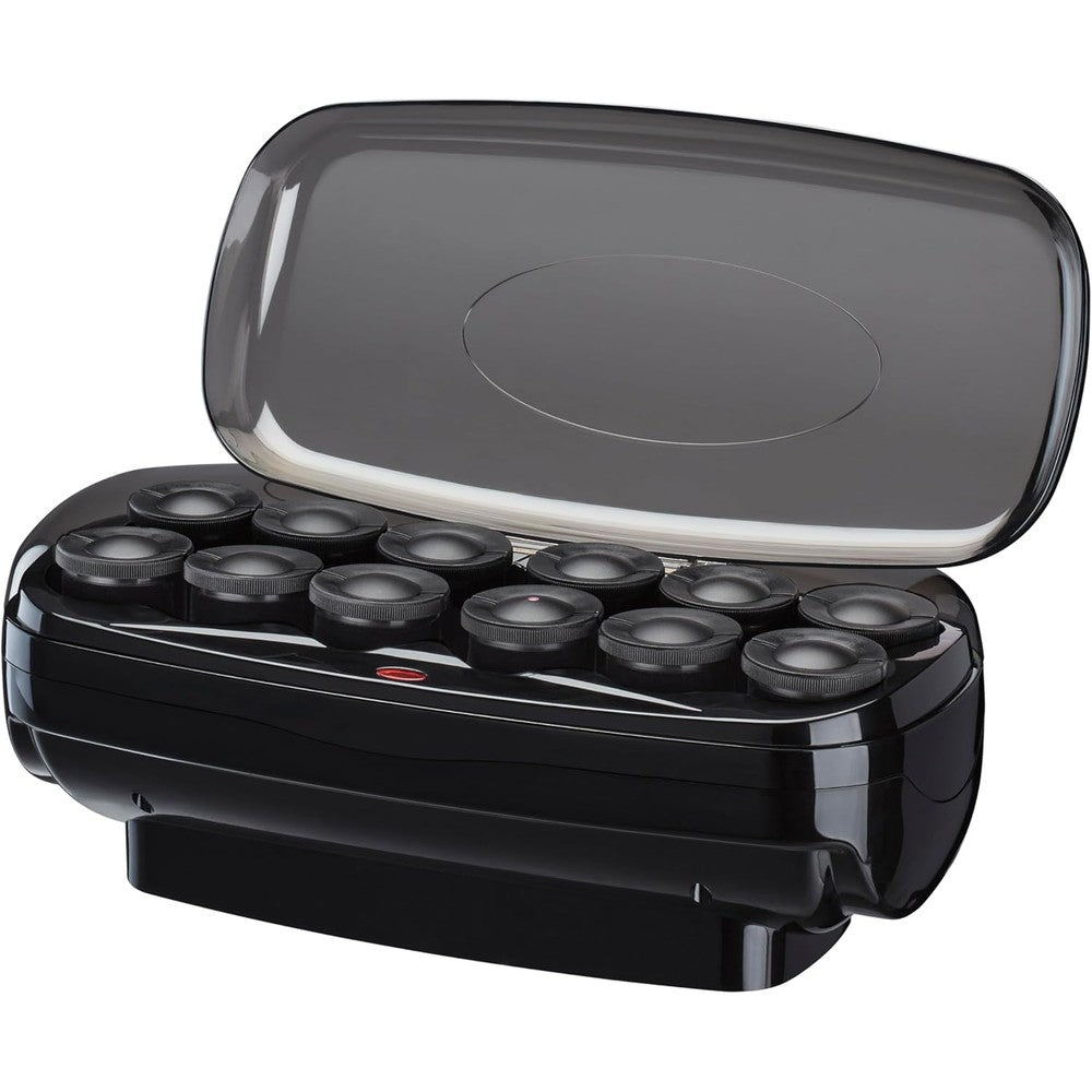 Conair hot rollers premium heated hair setter front view with black base and clear lid