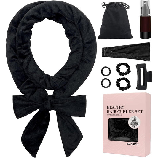 ZILAMPU no heat curling rod headband front view showing black velour texture.