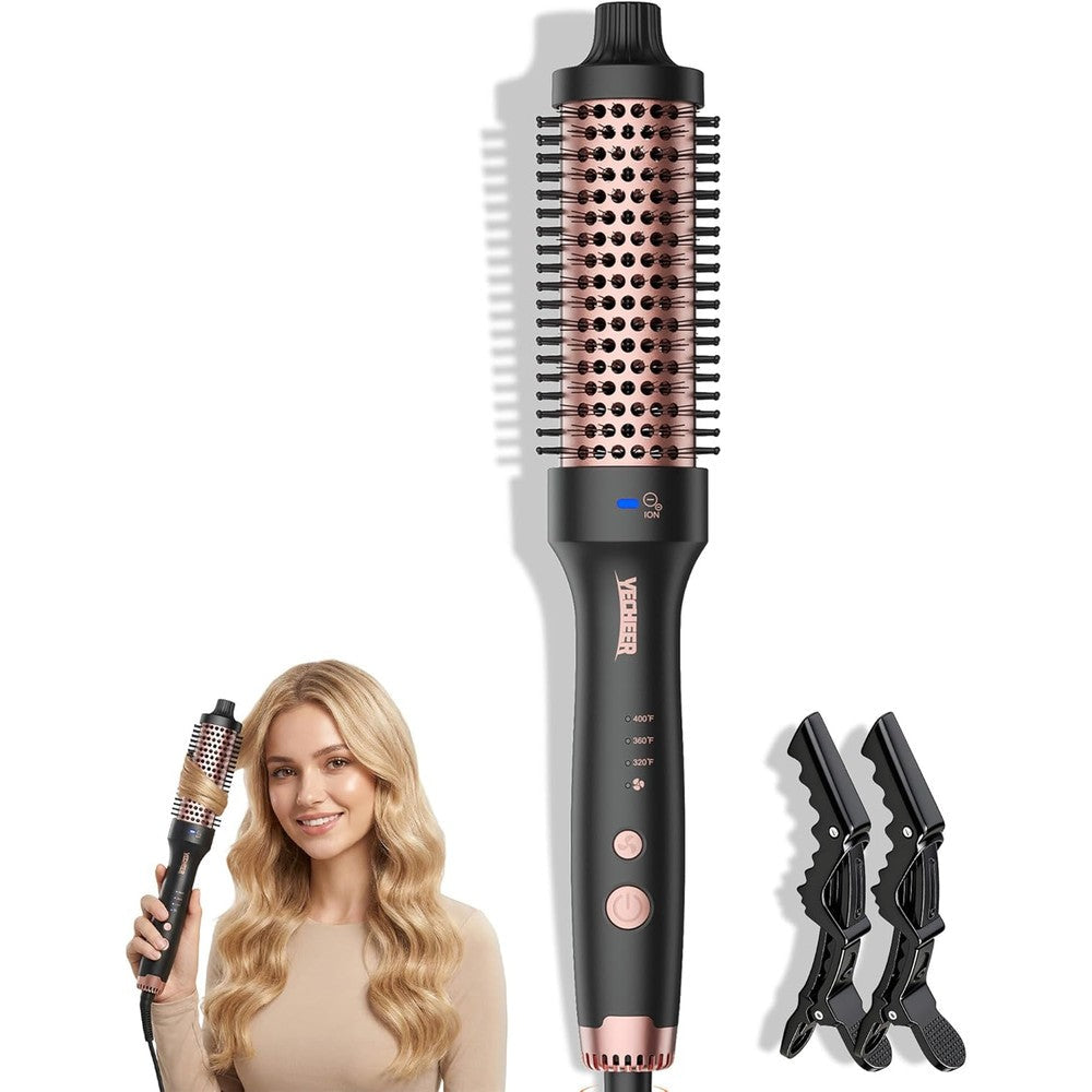 YeCheer upgraded thermal brush front view showcasing the 1.5 inch ceramic heated barrel and anti-scald bristles.