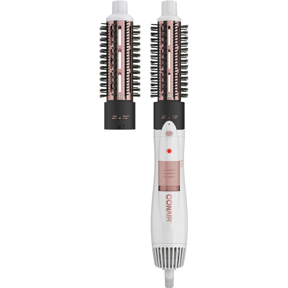 Conair Double Ceramic Two In One Hot Air Brush front view featuring interchangeable thermal styling barrels.