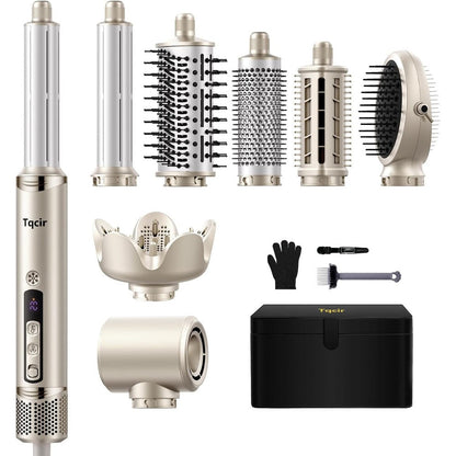 Tqcir 8 in 1 professional hot air styler brush in gold front view showcasing the main power handle