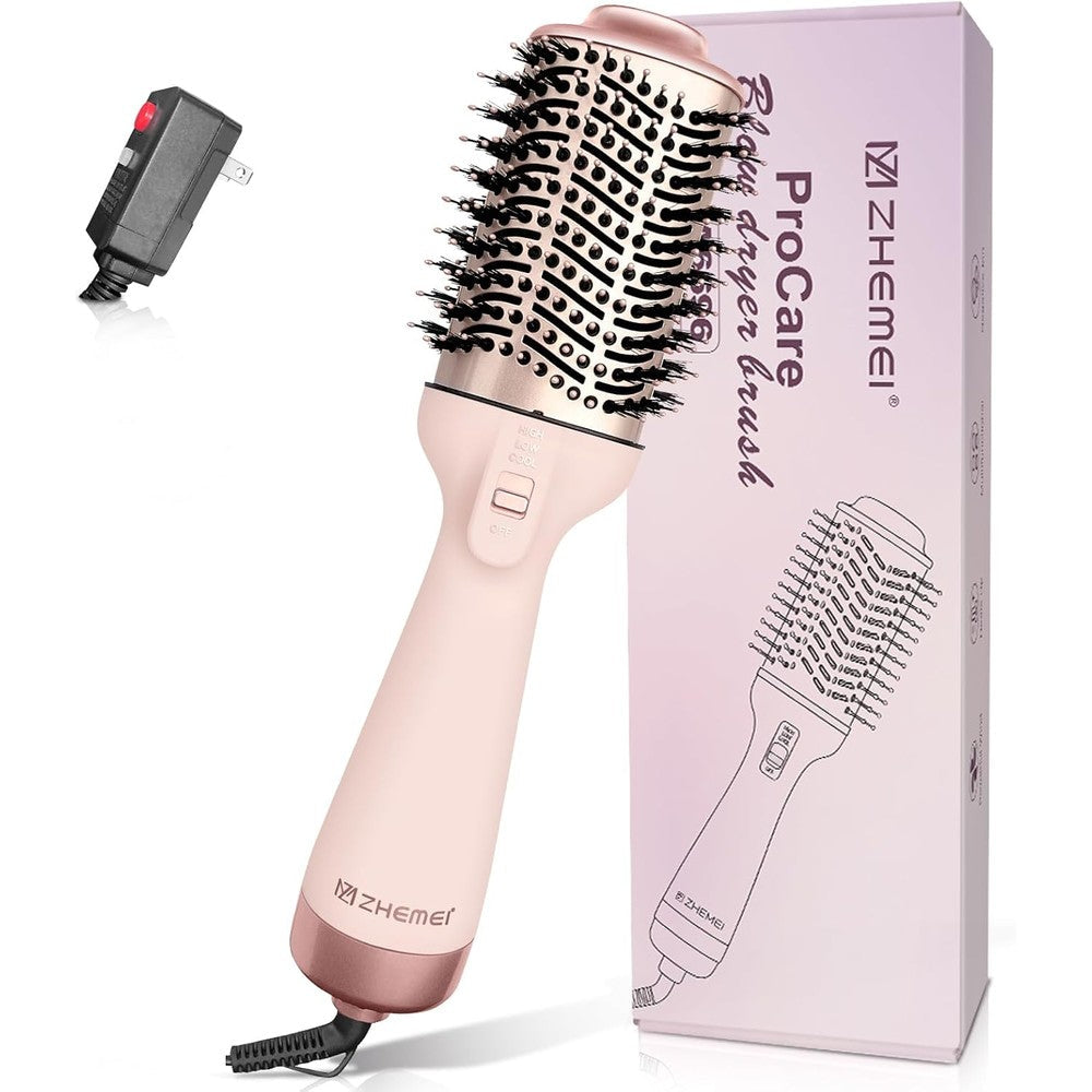 ZM ZHEMEI 1300W hair dryer brush front view in rosegold color