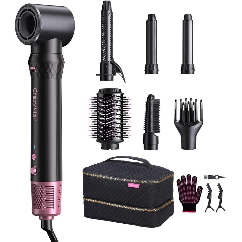 CrazyMar Air Wrap Hair Styler front view showing the pink handle and main motor body