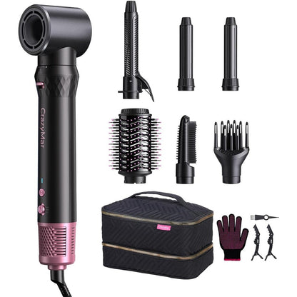 CrazyMar Air Wrap Hair Styler front view showing the pink handle and main motor body