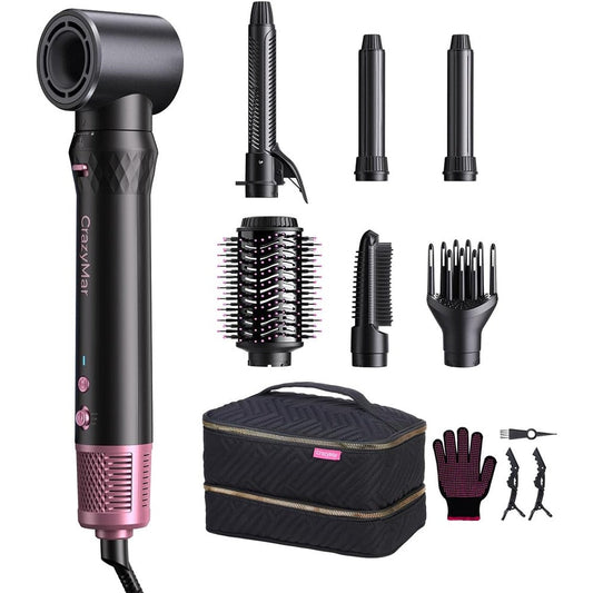 CrazyMar Air Wrap Hair Styler front view showing the pink handle and main motor body
