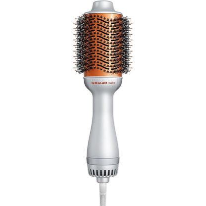 SHEGLAM 4 in 1 Hot Air Brush front view showing ergonomic handle and oval barrel for frizz free styling