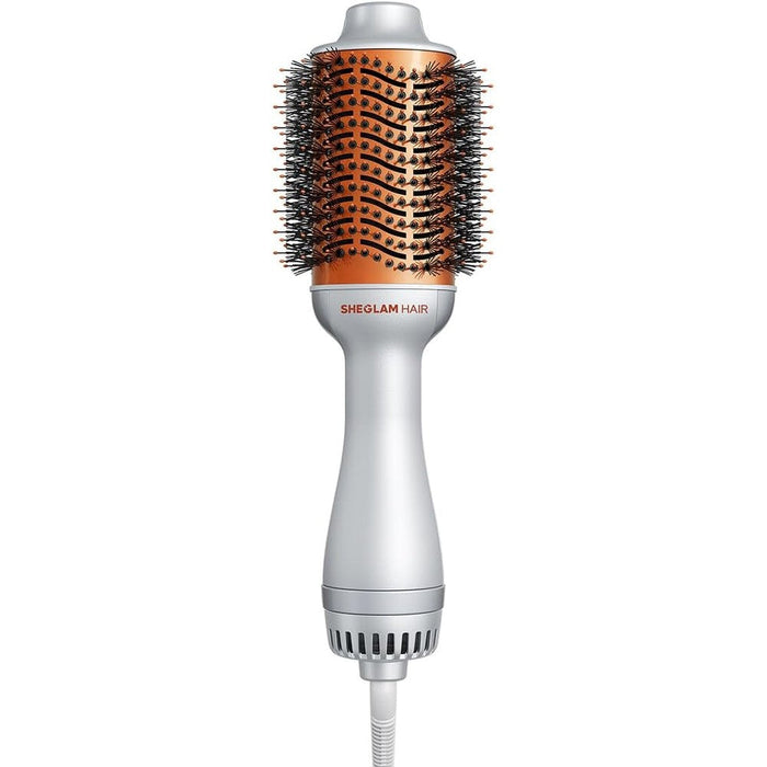 SHEGLAM 4 in 1 Hot Air Brush front view showing ergonomic handle and oval barrel for frizz free styling