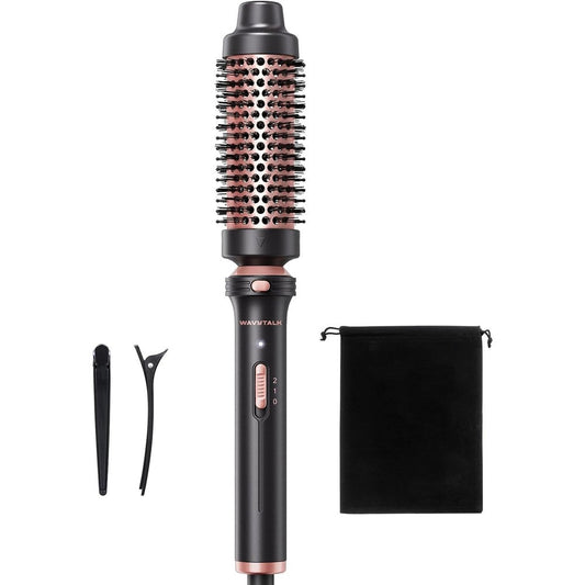 Wavytalk thermal brush front view showcasing the rose gold barrel and black heated bristles.