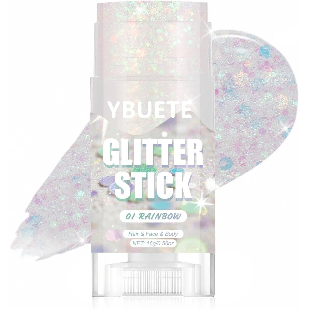 YBUETE Rainbow Face and Body Glitter Stick front view packaging