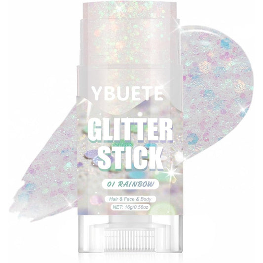 YBUETE Rainbow Face and Body Glitter Stick front view packaging