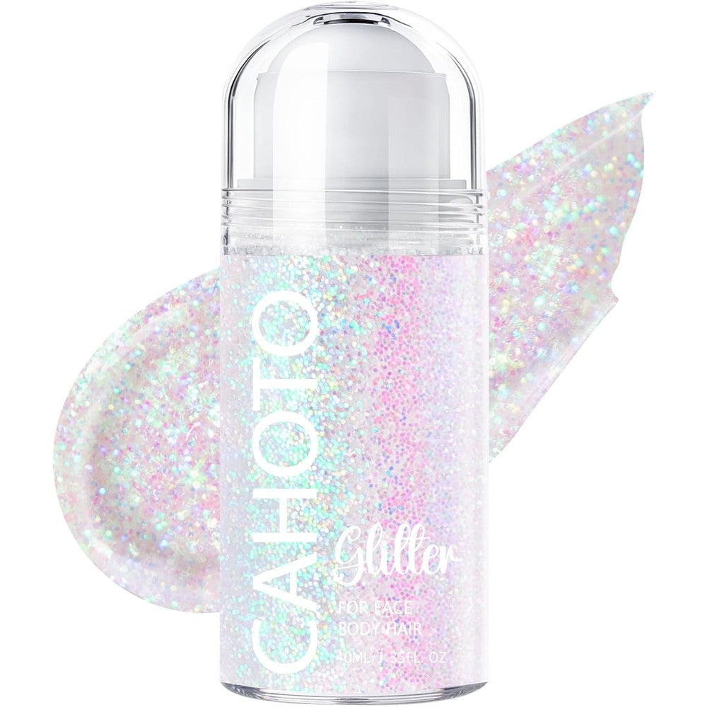 Cahoto Pastel Rolling Glitter front view of the compact roll on bottle showing holographic shimmer gel.