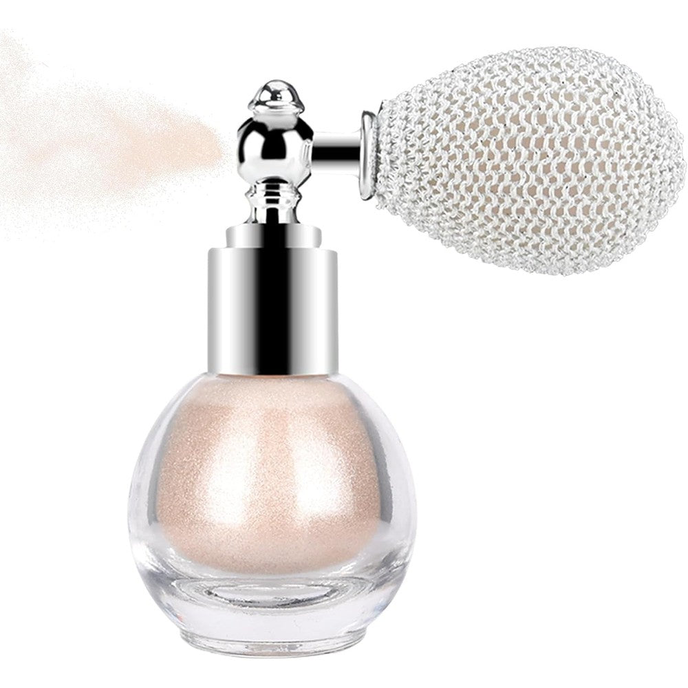 KYDA Glitter Powder Spray front view of vintage glass bottle with mesh atomizer bulb