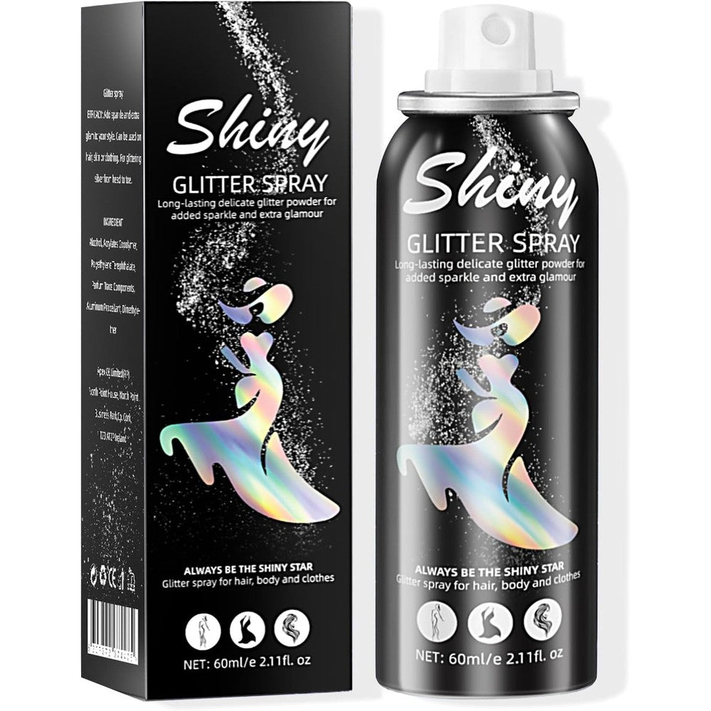 Ragkun body glitter spray front view bottle showing silver shimmer packaging