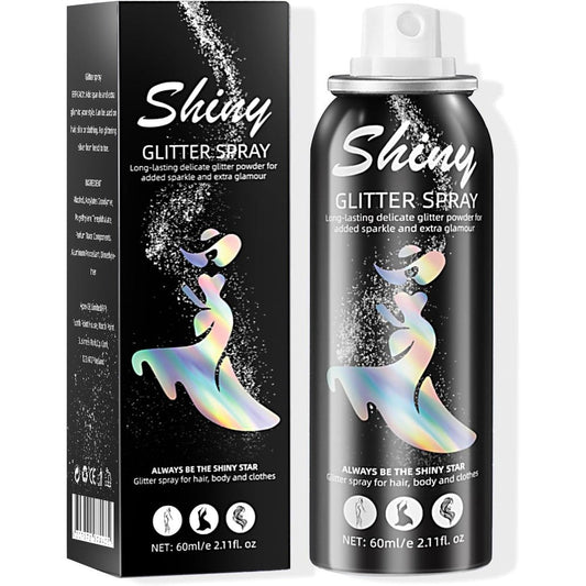 Ragkun body glitter spray front view bottle showing silver shimmer packaging