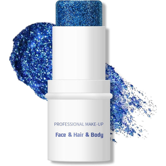 KYDA Body Glitter Stick front view showing the blue holographic chunky gel packaging.