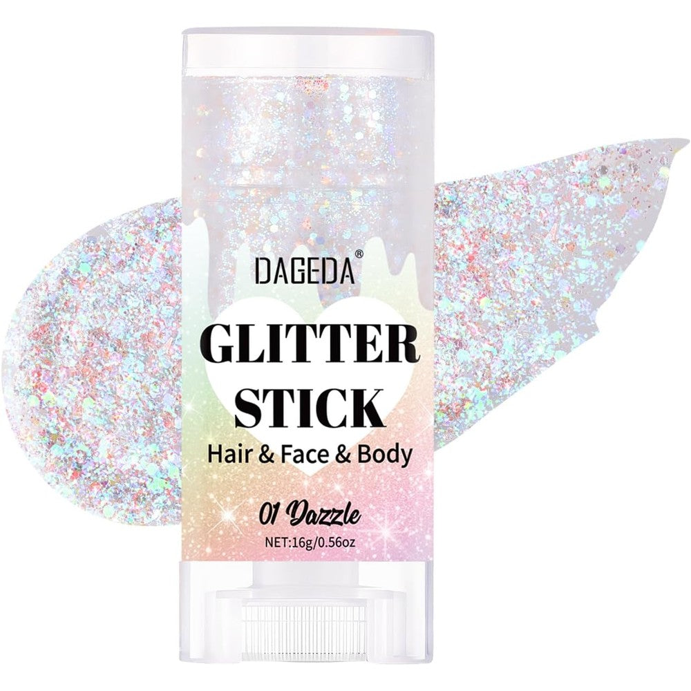 DAGEDA Dazzle Body Glitter Stick front view showing the holographic packaging and product twist-up mechanism