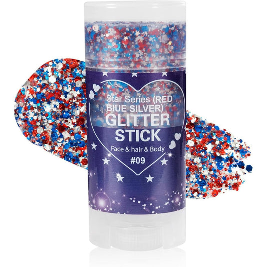 Mysense Patriotic Red White and Blue Body Glitter Stick front packaging view showcasing holographic multi-colored sequins.