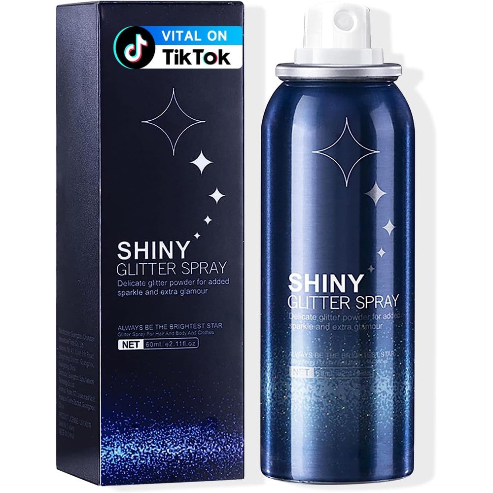HANYWIL Body Glitter Spray front view of the holographic silver and blue gradient aerosol canister