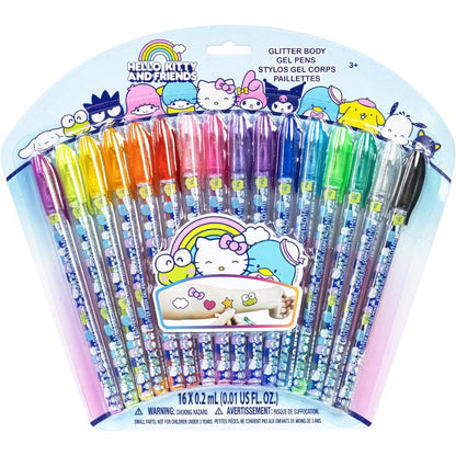 Townley Girl Hello Kitty and Friends 16 Piece Glitter Pen Body Art Set front packaging view