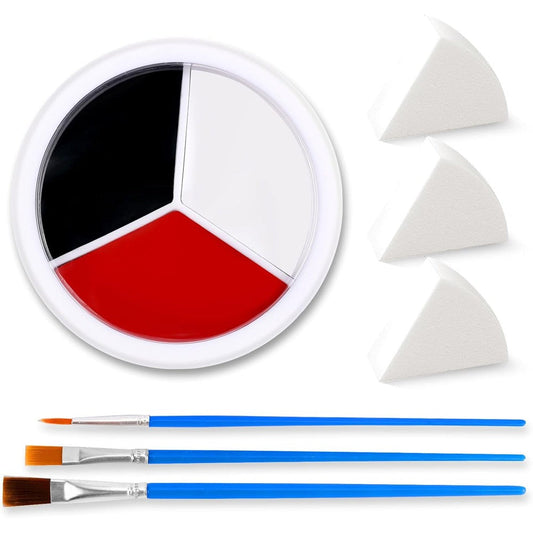 LOKFAR 3 Colors Face And Body Paint Kit front view displaying black white and red cream makeup wheel.
