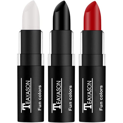 Go Ho 3 Piece Makeup Clown White Cream Blendable Stick Set front view featuring white black and red face paint sticks